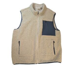 Telluride Sherpa Vest Men's XXL Cream Navy Fleece Zip Up Lined Outdoor Camp Cozy